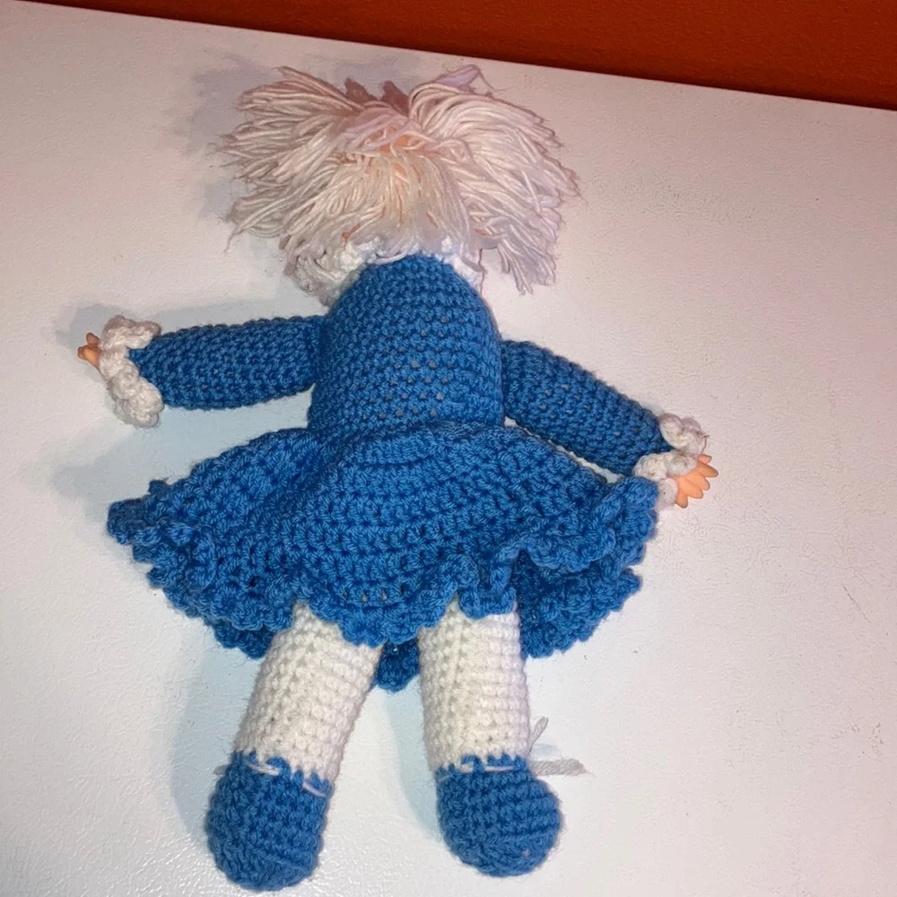 Hand Crochet Doll - blue‎ and white